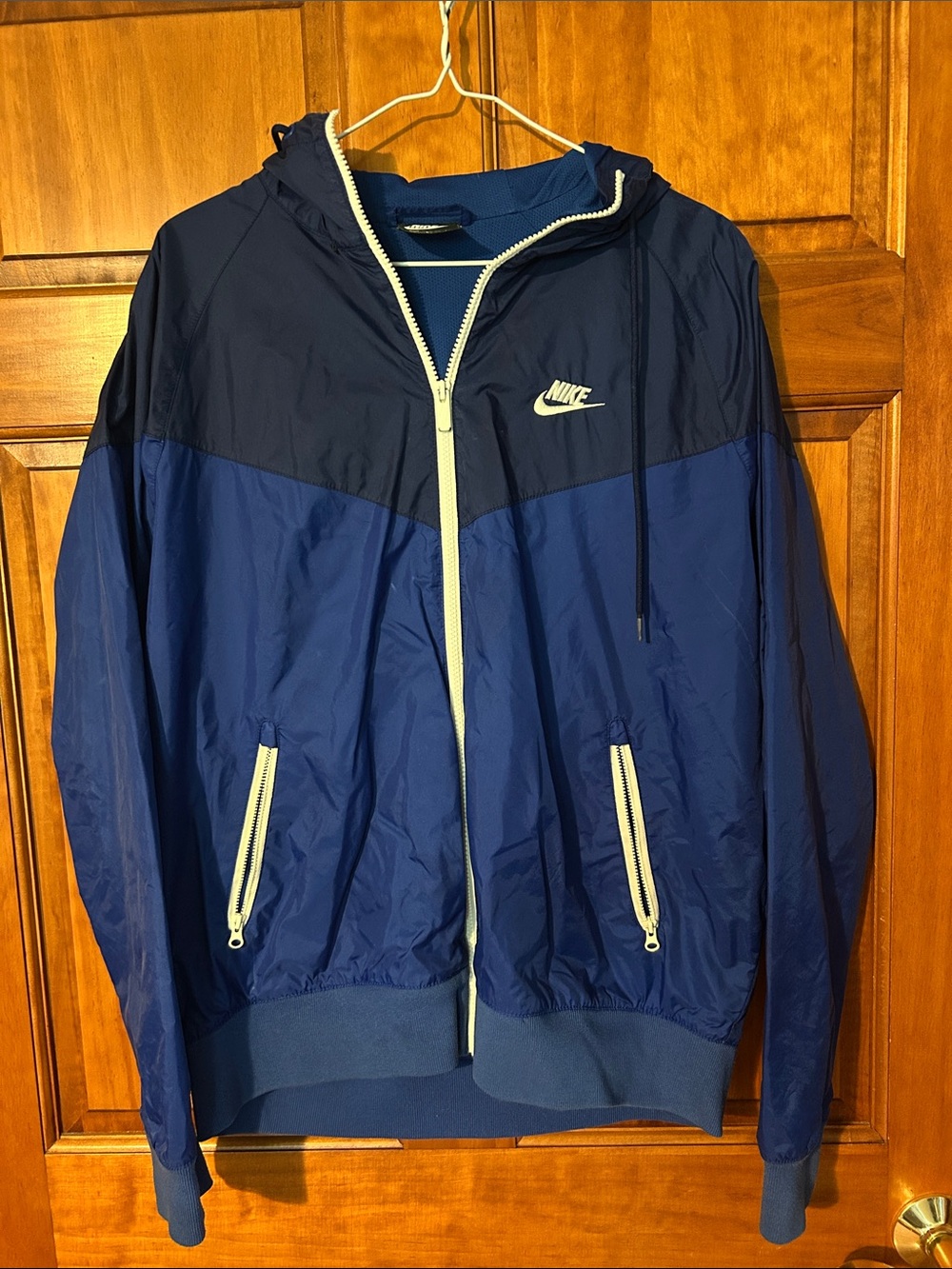 Nike Men's Navy Two-Tone Zip Windbreaker with White Accents
